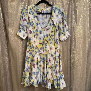 Free People Sugar Crush Floral Mini Dress Yellow Blue Lemon Combo XS NWT
